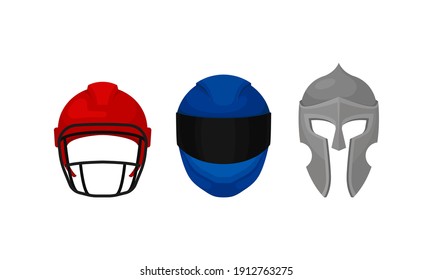 Helmet as Protective Head Covering Isolated on White Background Vector Set