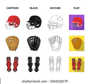 Helmet protective, knee pads and other accessories. Baseball set collection icons in cartoon,black,outline,flat style vector symbol stock illustration web.