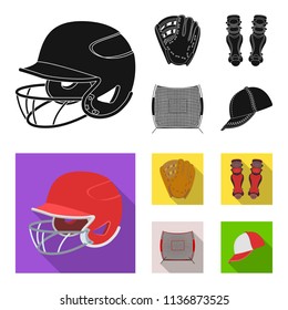 Helmet protective, knee pads and other accessories. Baseball set collection icons in black, flat style vector symbol stock illustration web.