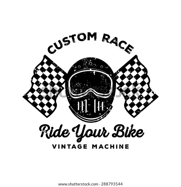 Helmet with Race Flag Emblem, Badge, and Sticker in\
Black and White