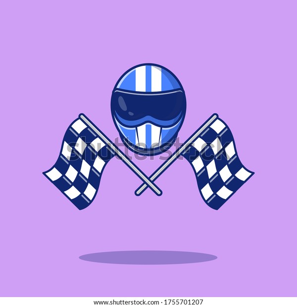 Helmet And\
Racing Flag Vector Icon Illustration. Sport Racing Icon Concept\
Isolated Premium Vector. Flat Cartoon Style\
