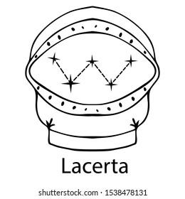 Helmet with a reflection of the constellation Lacerta. White background.