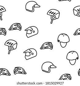 Helmet Rider Accessory Vector Seamless Pattern Thin Line Illustration