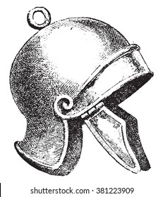 Helmet, Roman Centurion, vintage engraved illustration. Dictionary of words and things - Larive and Fleury - 1895.