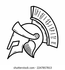 Helmet of Roman. Spartan armor. Vector doodle icon. Gladiator.