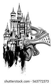 helmet rooted in the castle, abstract vector illustration