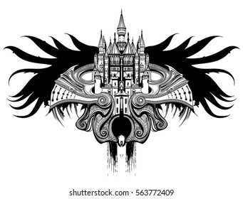 helmet rooted in the castle, abstract vector illustration