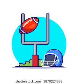 Helmet And Rugby Ball Cartoon Vector Icon Illustration. Sport Icon Concept Isolated Premium Vector. Flat Cartoon Style