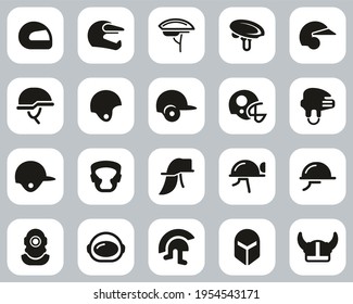 Helmet Or Safety Helmet Icons Black And White Flat Design Set Big