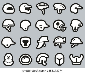 Helmet Or Safety Helmet Icons White On Black Sticker Set Big