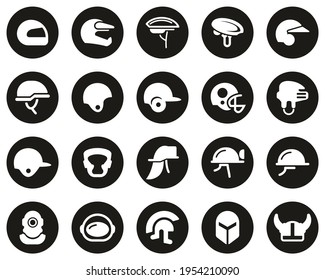 Helmet Or Safety Helmet Icons White On Black Flat Design Circle Set Big