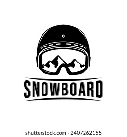 Diseño del logotipo del deporte de seguridad de los cascos.Insignia de la tienda de deportes de snowboard con diseño retro