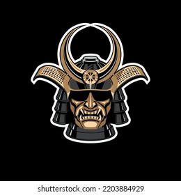 Helm mit einer Samurai-Maske. Vektorlogo.