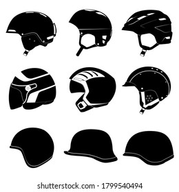 Helmet set vector silhouette isolated