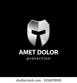 Helmet and shield abstract icon. Metallic 3D logo template for the business card, branding and corporate identity.