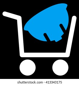 Helmet Shopping vector icon. Style is bicolor flat icon symbol, blue and white colors, black background.
