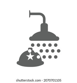 Helmet, shower line icon. Gray vector graphics.