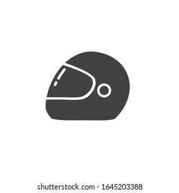 Helmet Sign. Biker head protector. Motorcycle hard hat. Flat minimalist design. white background Gray black vector. product brand service label banner board display. App icon.