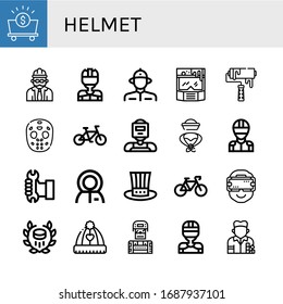 helmet simple icons set. Contains such icons as Mine, Foreman, Hockey player, Firefighter, Helmet, Roller, Hockey mask, Bicycle, Welder, Hat, can be used for web, mobile and logo