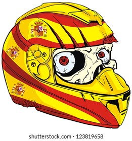 helmet skull and Spain flag