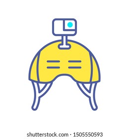 Helmet for skydiving, and for cycling with action camera color line icon. Photography and video surveillance concept. Head protection for extreme sports. Editable stroke.