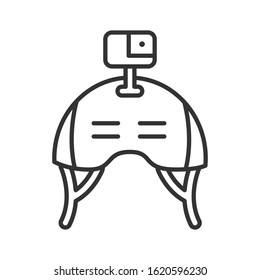 Helmet for skydiving, and for cycling with action camera black line icon. Photography and video surveillance concept. Head protection for extreme sports. Editable stroke.