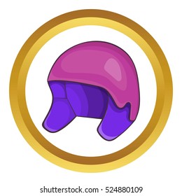 Helmet for snowboarding vector icon in golden circle, cartoon style isolated on white background
