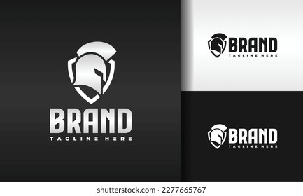helmet spartan shield logo design