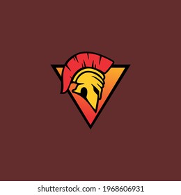 helmet of the Spartan warrior symbol, emblem. 
gladiator armor logo, Greek warrior flat vector icon