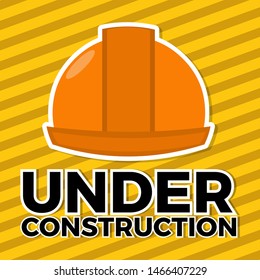 helmet with striped caution wall  for under construction concept vector illustration 
