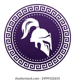 Helmet with support on a round Greek background