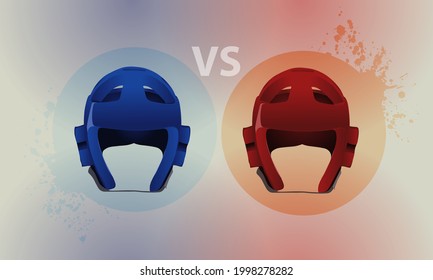The helmet for taekwondo is two colors red and blue.
