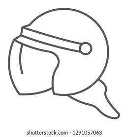 Helmet thin line icon, protection and uniform, police helmet sign, vector graphics, a linear pattern on a white background, eps 10.