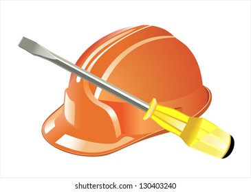Helmet and tools. 3D Icon isolated on white background