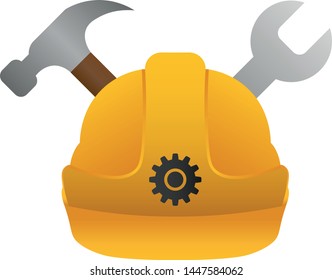Helmet and tools icon, scalable vector.