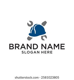 Helmet and tools logo design vector