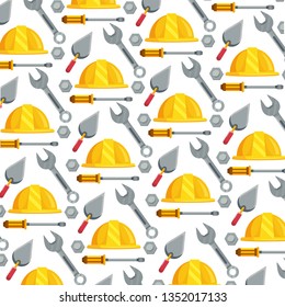 helmet with trowel and screwdriver tools background