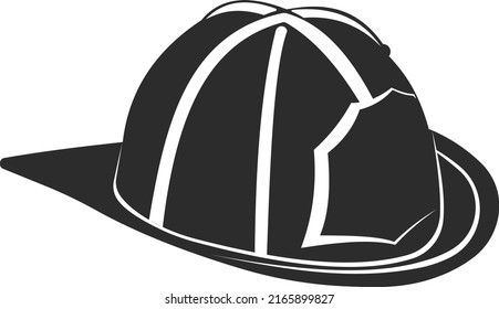 The Helmet Of A US Firefighter. Fire Protection. Vector Black Image Highlighted On A White Background.