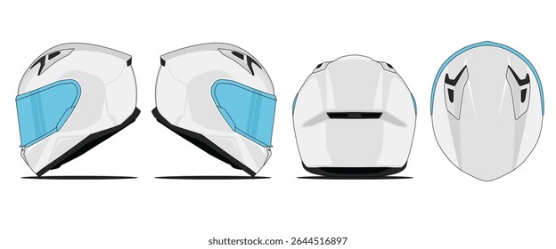 Helmet Vector Full face - Mockup helmet vector on isolated white background. Side, Front, Rear, Top Views