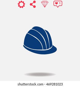 Helmet vector icon on grey background.