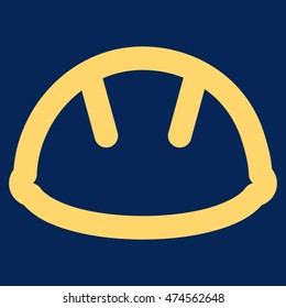 Helmet vector icon. Style is linear flat icon symbol, yellow color, blue background.