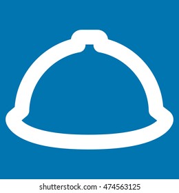 Helmet vector icon. Style is outline flat icon symbol, white color, blue background.
