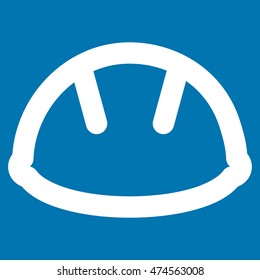 Helmet vector icon. Style is stroke flat icon symbol, white color, blue background.