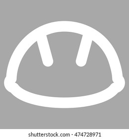 Helmet vector icon. Style is stroke flat icon symbol, white color, silver background.