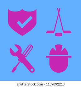 helmet vector icons set. with builder, hockey, wrench screwdriver and shield check in set