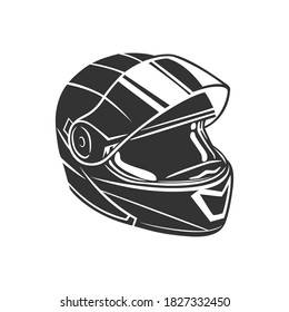 Helmet vintage illustration. Racing motorcycle illustration, design elements. Black and white vector illustration.