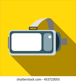 Helmet virtual reality VR on a yellow background. New technology for watching movies and games in 3D format with the smartphone. Vector image in flat style with long shadow .
