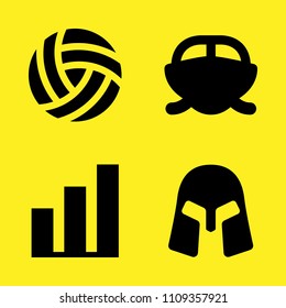 helmet, volleyball, speedboat and bar chart vector icon set. Sample icons set for web and graphic design