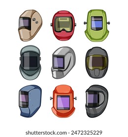 helmet welding set cartoon. work metal, machine equipment, line steel helmet welding sign. isolated symbol vector illustration