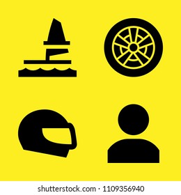 helmet, windsurf, user and alloy wheel vector icon set. Sample icons set for web and graphic design